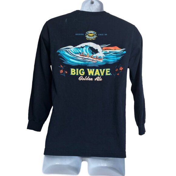 Kona Classic Big Wave Golden Ale Dual Graphic Print Long Sleeve Tee Sz S LS Navy - Picture 2 of 6